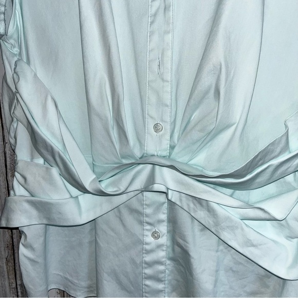 White House Black Market Light Blue Crossover Poplin Blouse - Picture 2 of 5